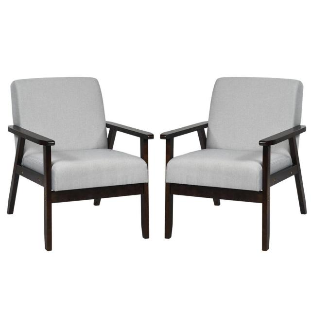 Set of 2 Fabric Accent Chair Armchair Solid Wood Upholstered Lounge Chair