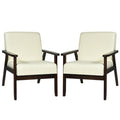 Set of 2 Fabric Accent Chair Armchair Solid Wood Upholstered Lounge Chair