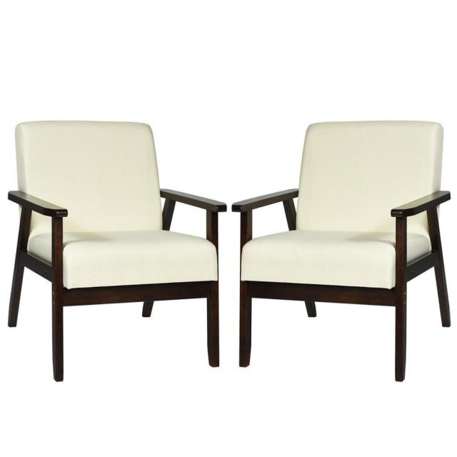 Set of 2 Fabric Accent Chair Armchair Solid Wood Upholstered Lounge Chair