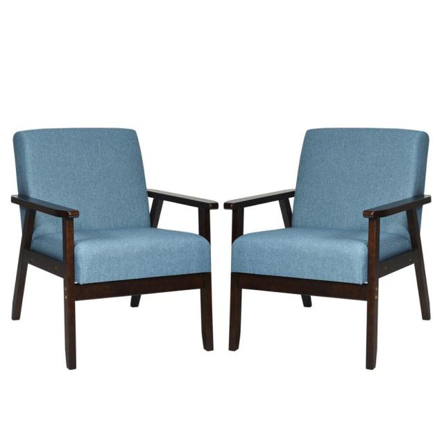 Set of 2 Fabric Accent Chair Armchair Solid Wood Upholstered Lounge Chair