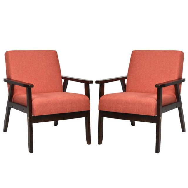 Set of 2 Fabric Accent Chair Armchair Solid Wood Upholstered Lounge Chair