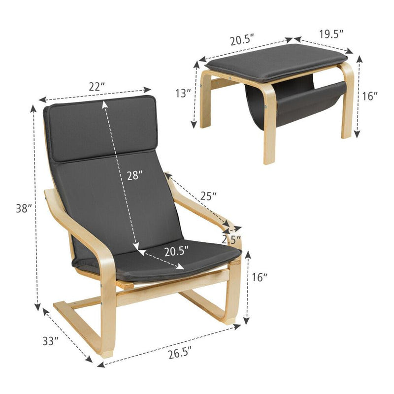 Relax Lounge Chair Bentwood Armchair & Padded Ottoman Set w/ Magazine Rack