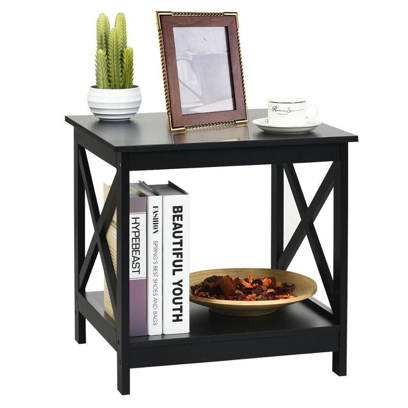 End Table X-Design Display Shelves Accent Sofa Side Table Nightstand Black