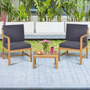 3PCS Patio Table Chairs Set Solid Wood Thick cushion Sectional Garden Furniture OP70387