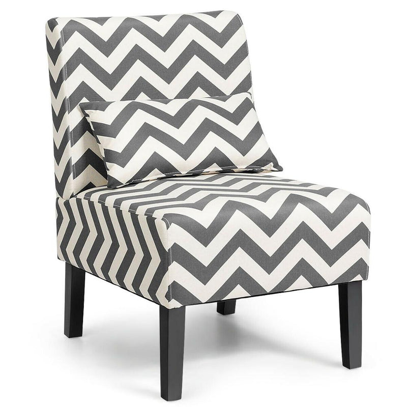 Armless Accent Chair Leisure Chair Single Sofa with Lumbar Pillow Gray Chevron