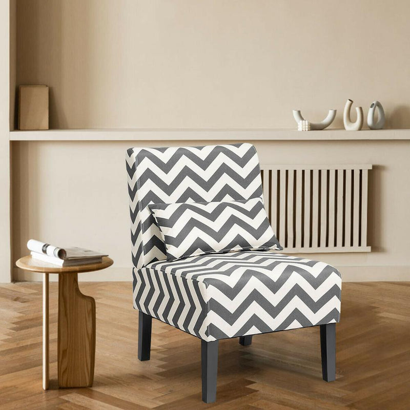 Armless Accent Chair Leisure Chair Single Sofa with Lumbar Pillow Gray Chevron