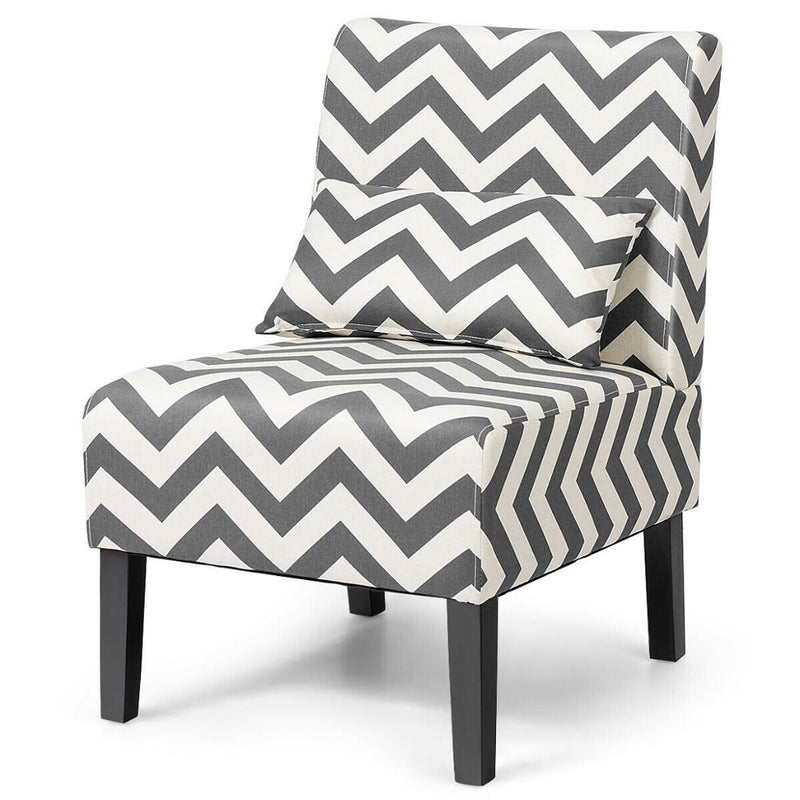 Armless Accent Chair Leisure Chair Single Sofa with Lumbar Pillow Gray Chevron