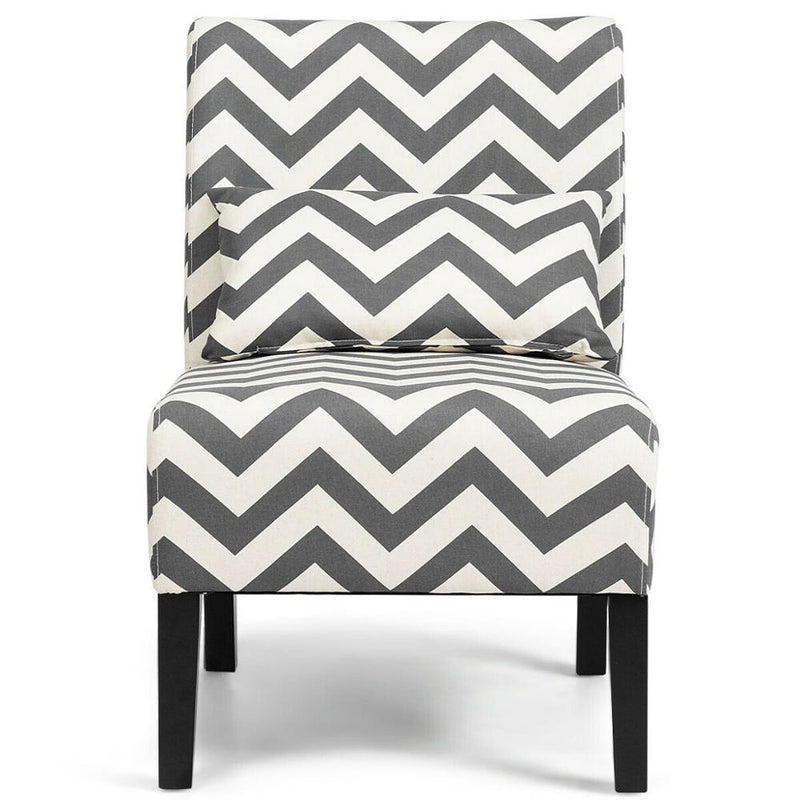 Armless Accent Chair Leisure Chair Single Sofa with Lumbar Pillow Gray Chevron