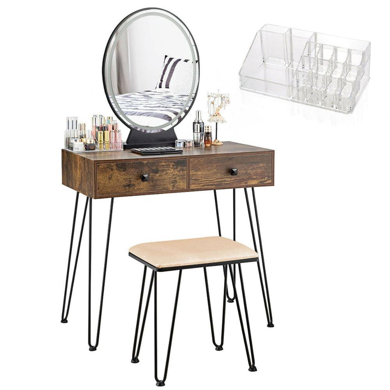 Makeup Dressing Table W/ 3 Lighting Modes Mirror Touch Switch Rustic HW66088TN