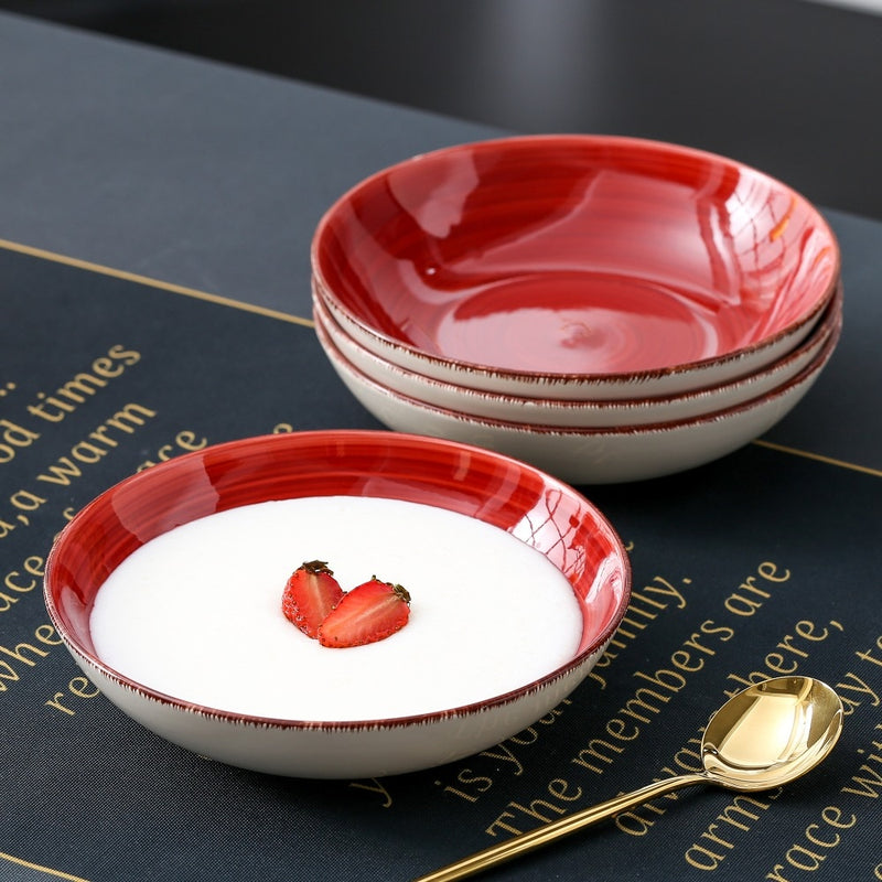 4/8/12-Pieces Porcelain Soup Plate Set Vintage Look Handpainted