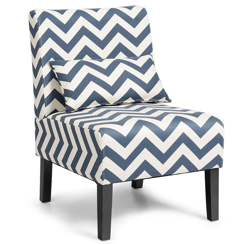 Armless Accent Chair Leisure Chair Single Sofa with Lumbar Pillow Blue Chevron