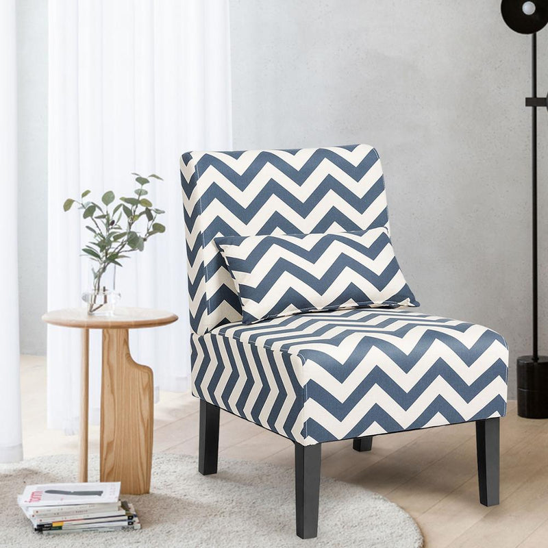 Armless Accent Chair Leisure Chair Single Sofa with Lumbar Pillow Blue Chevron