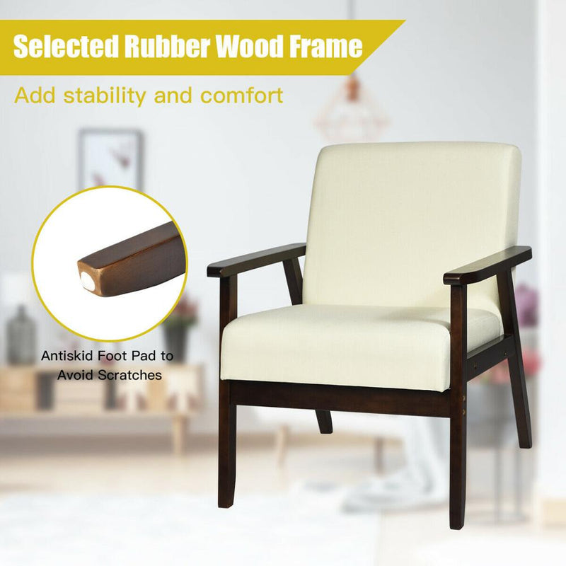 Fabric Accent Chair Armchair Solid Rubber Wood Upholstered Lounge Chair