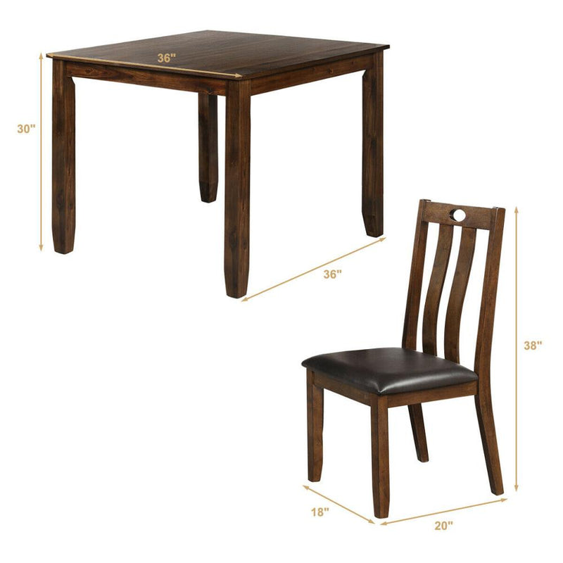 5-Piece Wood Dining Table Set Square Table with 4 Upholstered Seat Chairs HW64426