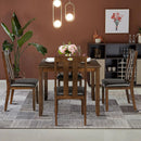 5-Piece Wood Dining Table Set Square Table with 4 Upholstered Seat Chairs HW64426