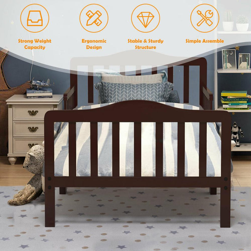 Classic Kids Children Toddler Wood Bed Bedroom Furniture w/ Guardrails