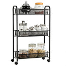3 Tier Rolling Storage Cart Full-Metal Basket Stand Utility Cart Trolley HW63143