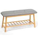 Upholstered Shoe Bench Seat 1-Tier Storage Rack, Bamboo Shoe Organizer 35.5"L HW64455