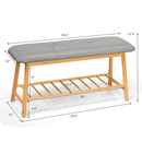 Upholstered Shoe Bench Seat 1-Tier Storage Rack, Bamboo Shoe Organizer 35.5"L HW64455