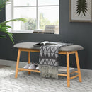 Upholstered Shoe Bench Seat 1-Tier Storage Rack, Bamboo Shoe Organizer 35.5"L HW64455