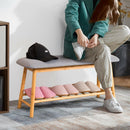 Upholstered Shoe Bench Seat 1-Tier Storage Rack, Bamboo Shoe Organizer 35.5"L HW64455