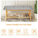 Upholstered Shoe Bench Seat 1-Tier Storage Rack, Bamboo Shoe Organizer 35.5"L HW64455