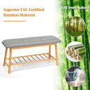 Upholstered Shoe Bench Seat 1-Tier Storage Rack, Bamboo Shoe Organizer 35.5"L HW64455