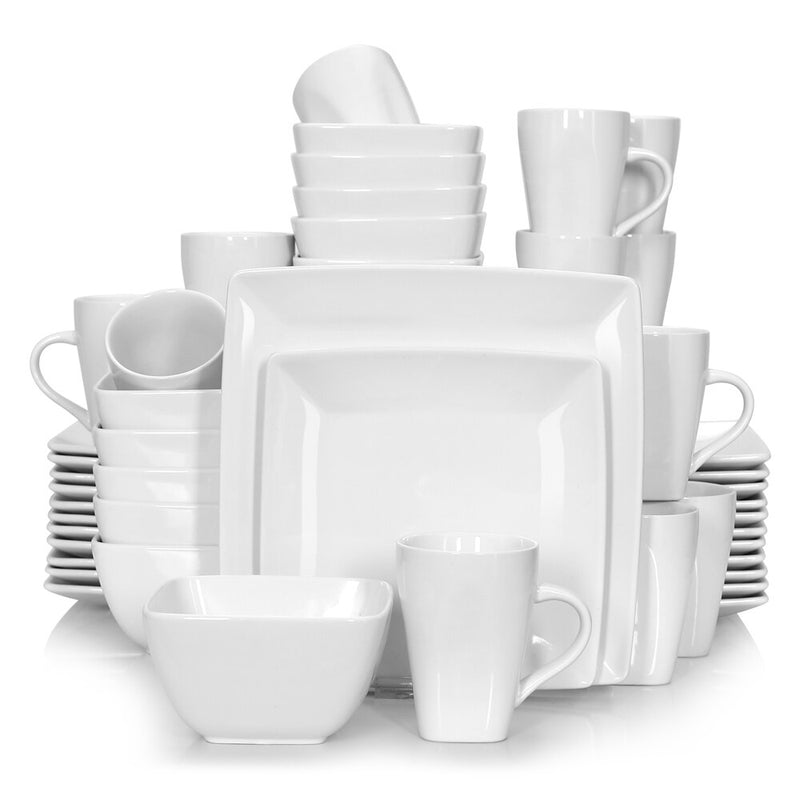 16/32/48-Piece White Ceramic Porcelain Square Dinnerware