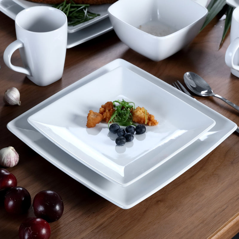 16/32/48-Piece White Ceramic Porcelain Square Dinnerware