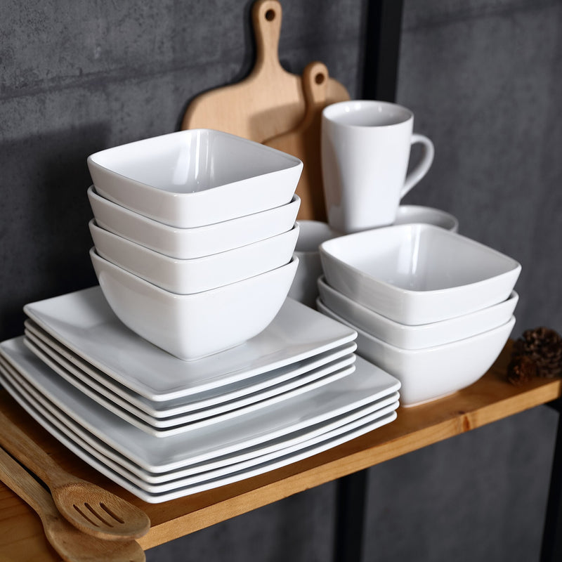 16/32/48-Piece White Ceramic Porcelain Square Dinnerware