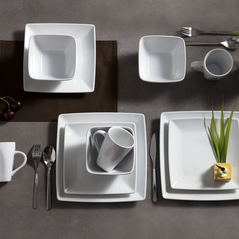 16/32/48-Piece White Ceramic Porcelain Square Dinnerware