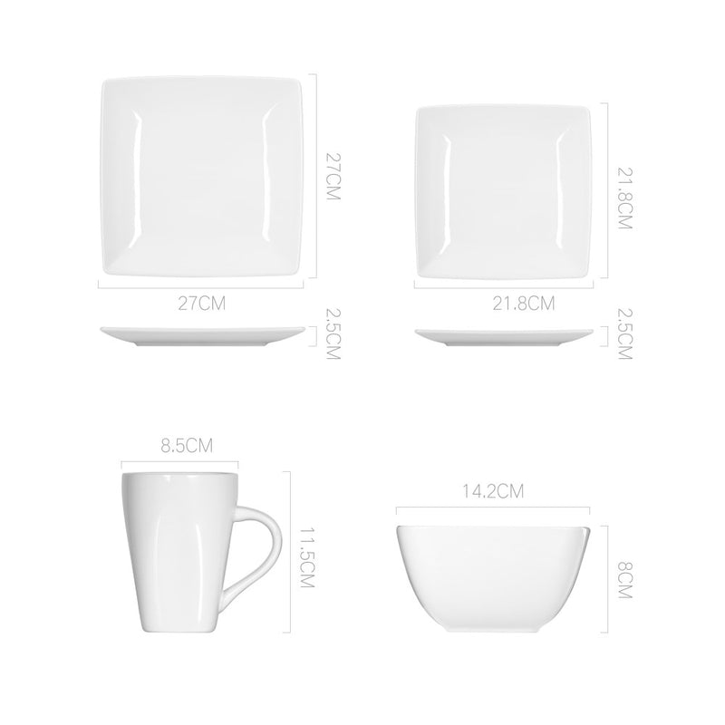 16/32/48-Piece White Ceramic Porcelain Square Dinnerware