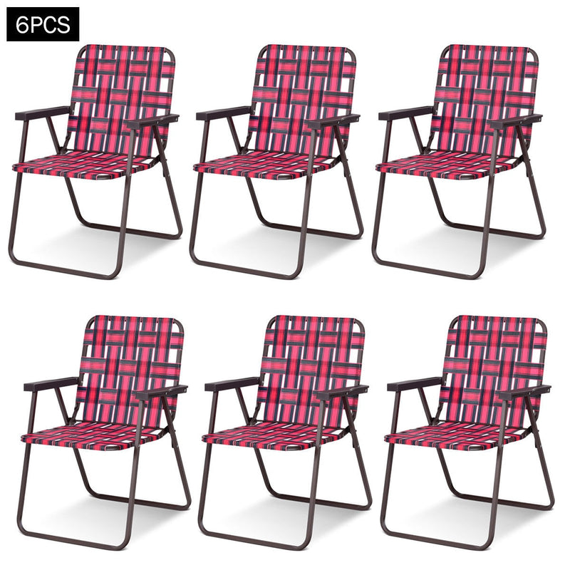 6pcs Folding Beach Chair Camping Lawn Webbing Chair Lightweight 1 Position Red OP3642RE
