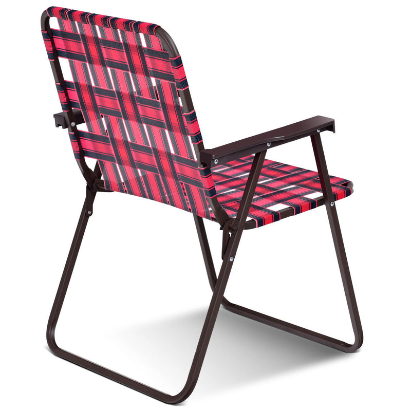 6pcs Folding Beach Chair Camping Lawn Webbing Chair Lightweight 1 Position Red OP3642RE