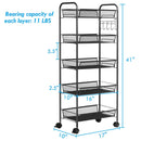 5 Tier Mesh Rolling File Utility Cart Storage Basket Home Office Kitchen Black