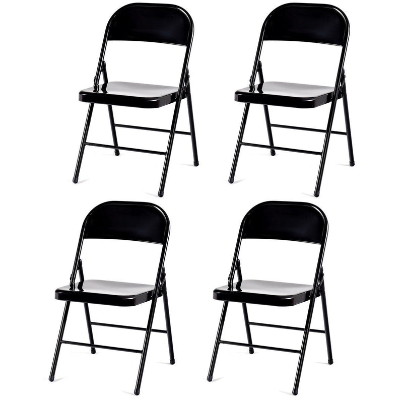 Set of 4 Folding Chairs Steel Frame Heavy Duty Armless Home Office Black