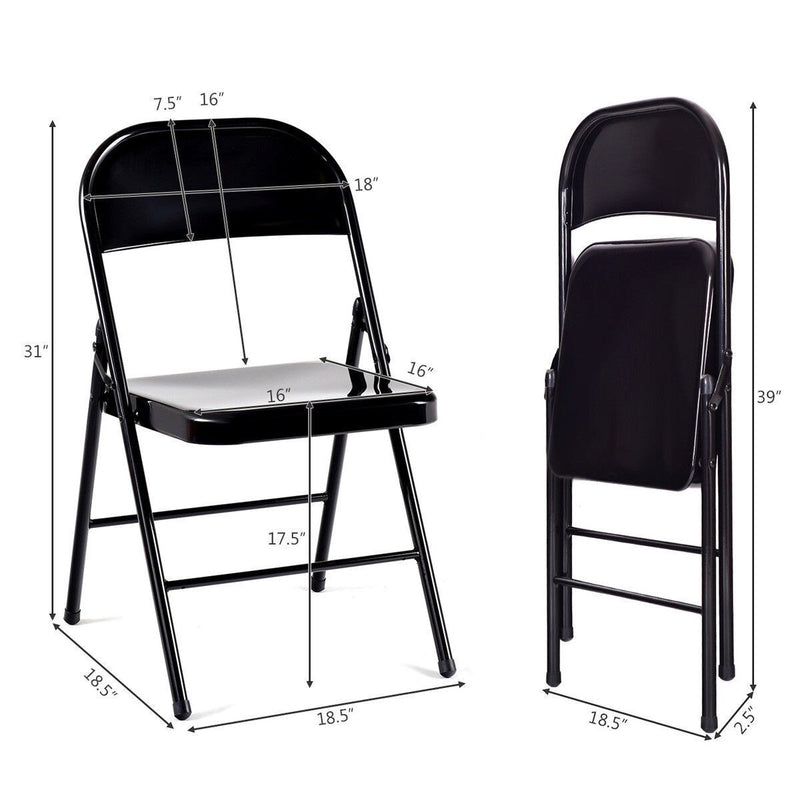 Set of 4 Folding Chairs Steel Frame Heavy Duty Armless Home Office Black