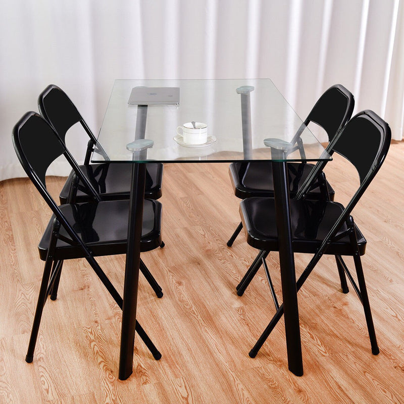 Set of 4 Folding Chairs Steel Frame Heavy Duty Armless Home Office Black