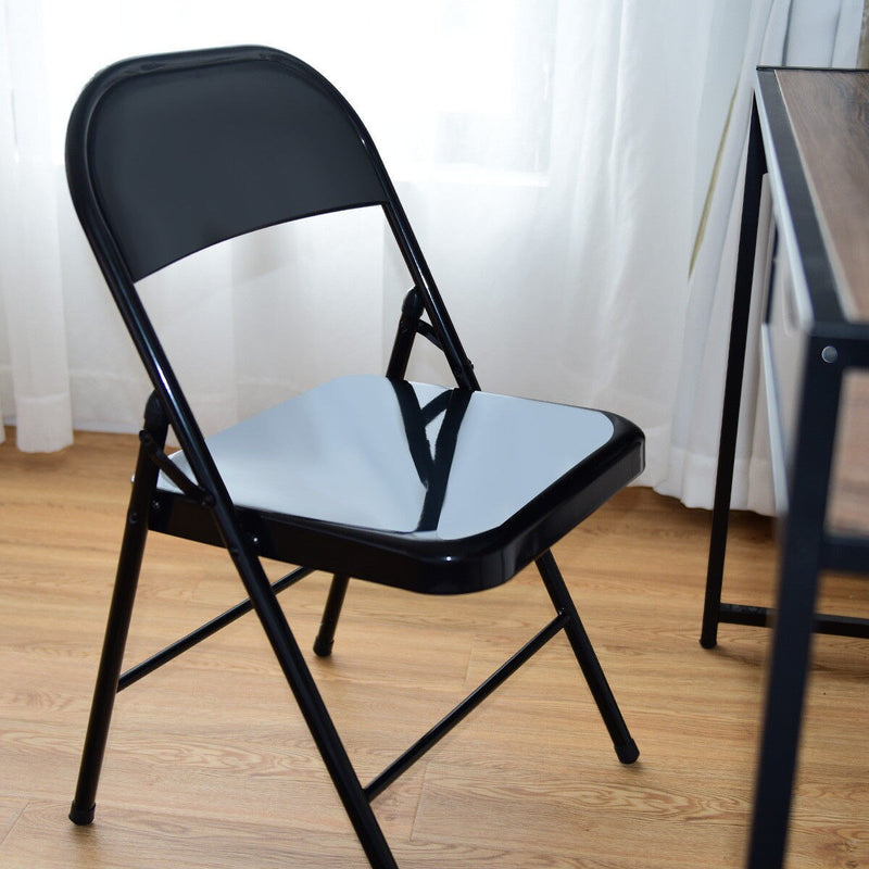 Set of 4 Folding Chairs Steel Frame Heavy Duty Armless Home Office Black