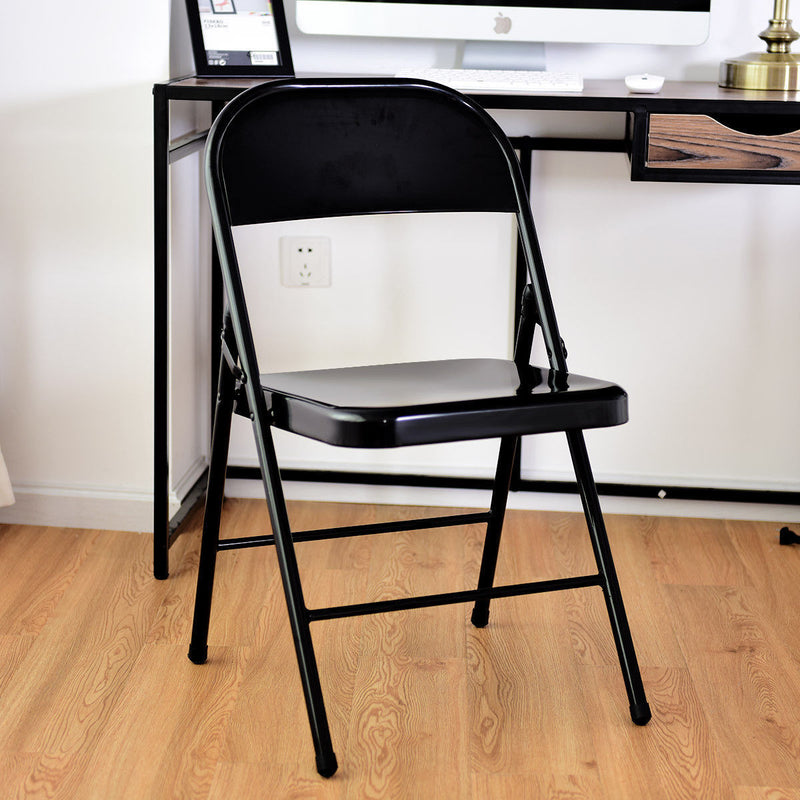 Set of 4 Folding Chairs Steel Frame Heavy Duty Armless Home Office Black