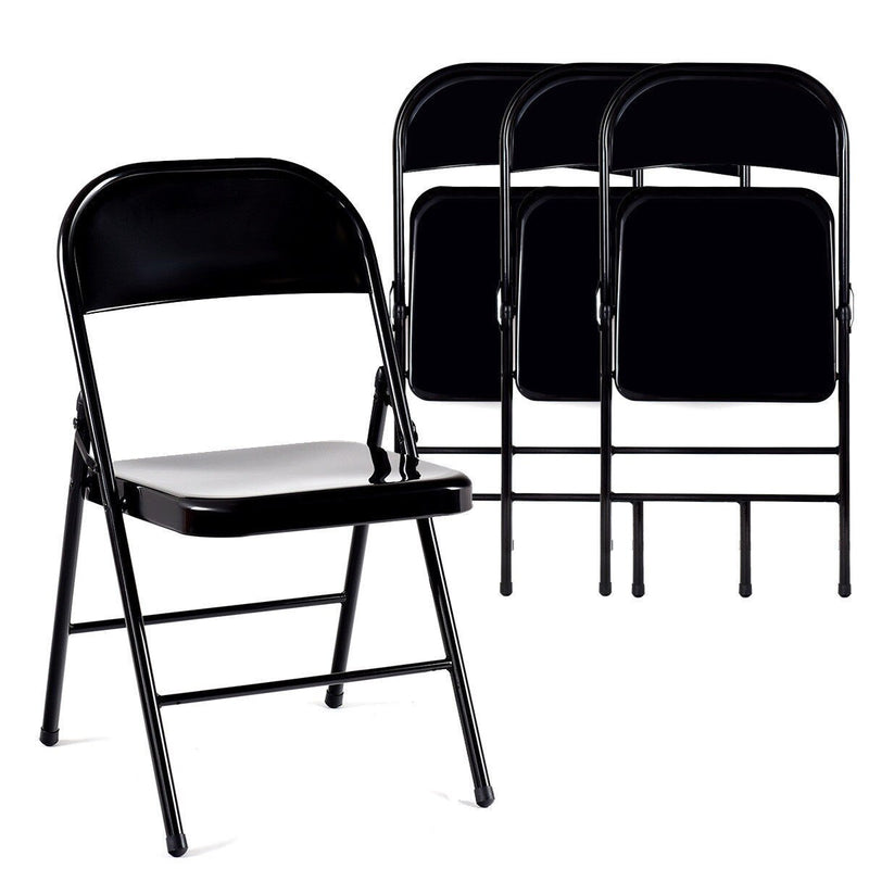 Set of 4 Folding Chairs Steel Frame Heavy Duty Armless Home Office Black