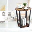 Set of 2 Industrial End Table Sofa Side Table Metal Frame Nightstand w/ Shelf 2*