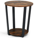 Set of 2 Industrial End Table Sofa Side Table Metal Frame Nightstand w/ Shelf 2*