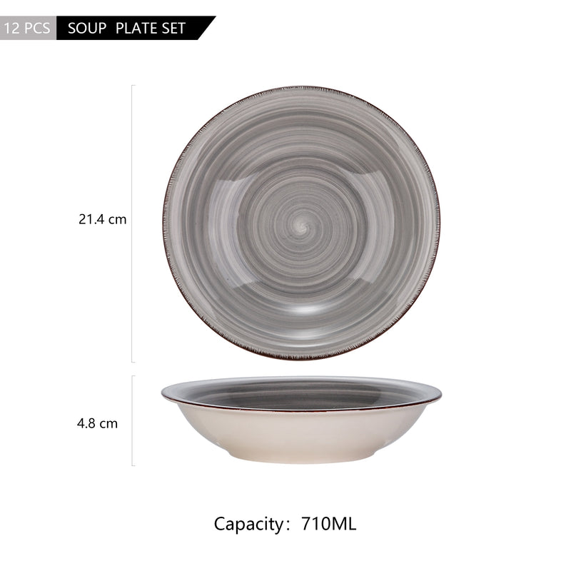 4/8/12-Pieces Natural Porcelain Soup Plate Set in Vintage Look