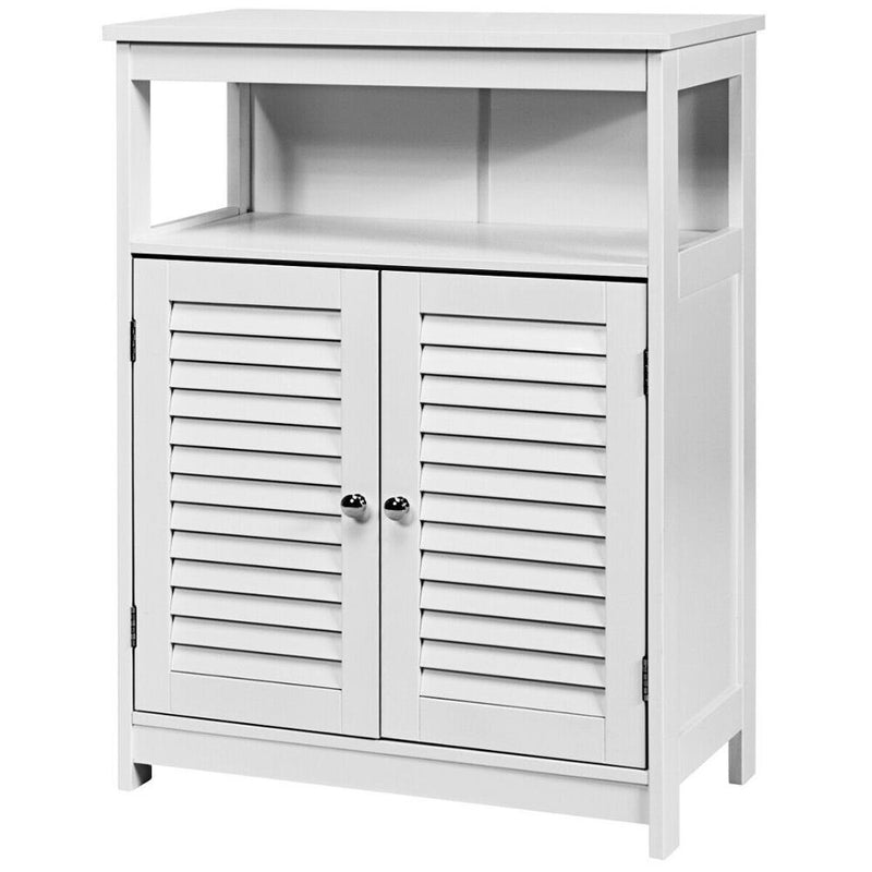 Bathroom Storage Cabinet Wood Freestanding Floor Cabinet w/ Double Shutter Door HW65847WH