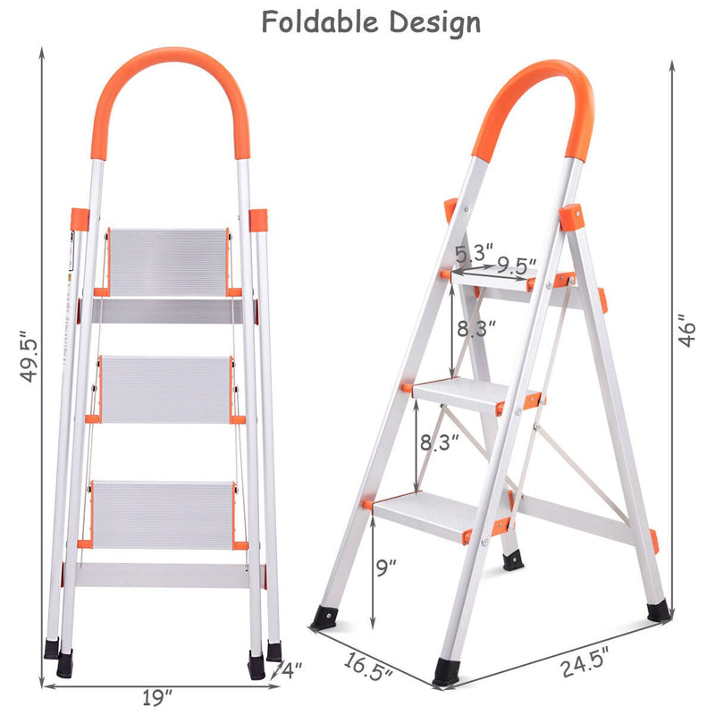 New Non-slip 3 Step Aluminum Ladder Folding Platform Stool 330 lbs Load Capacity