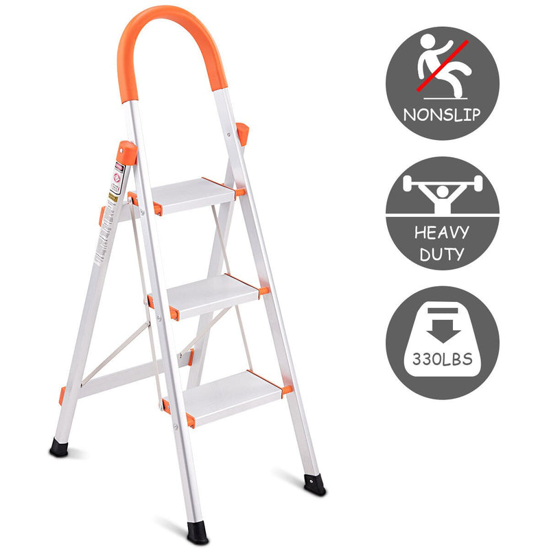 New Non-slip 3 Step Aluminum Ladder Folding Platform Stool 330 lbs Load Capacity