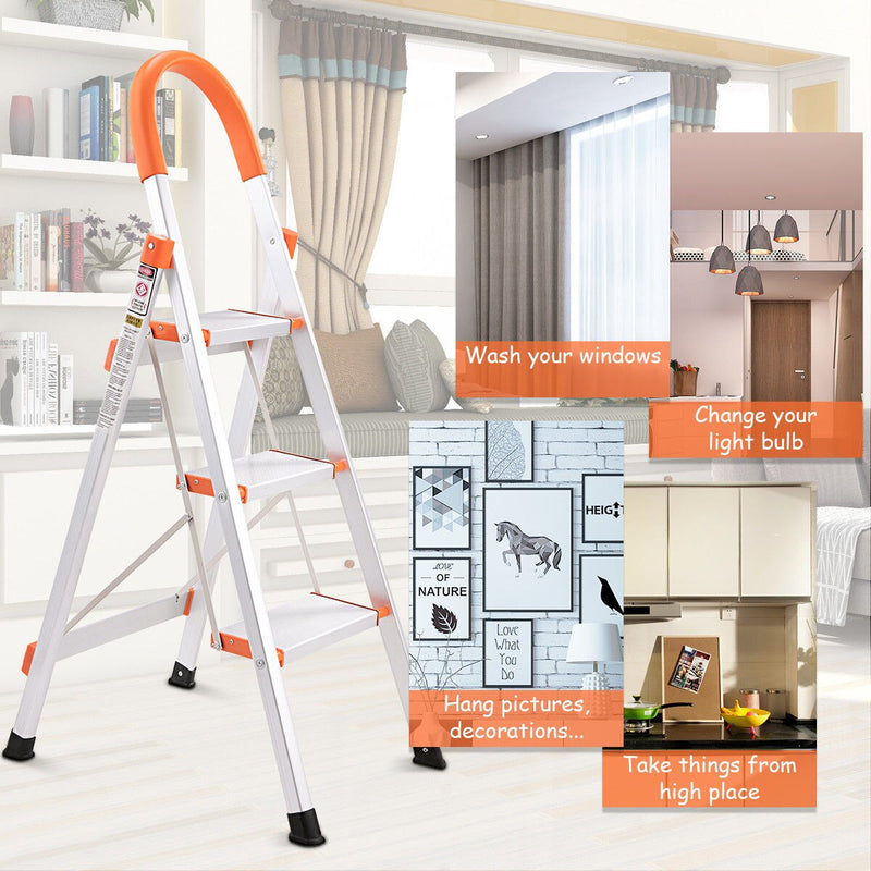 New Non-slip 3 Step Aluminum Ladder Folding Platform Stool 330 lbs Load Capacity