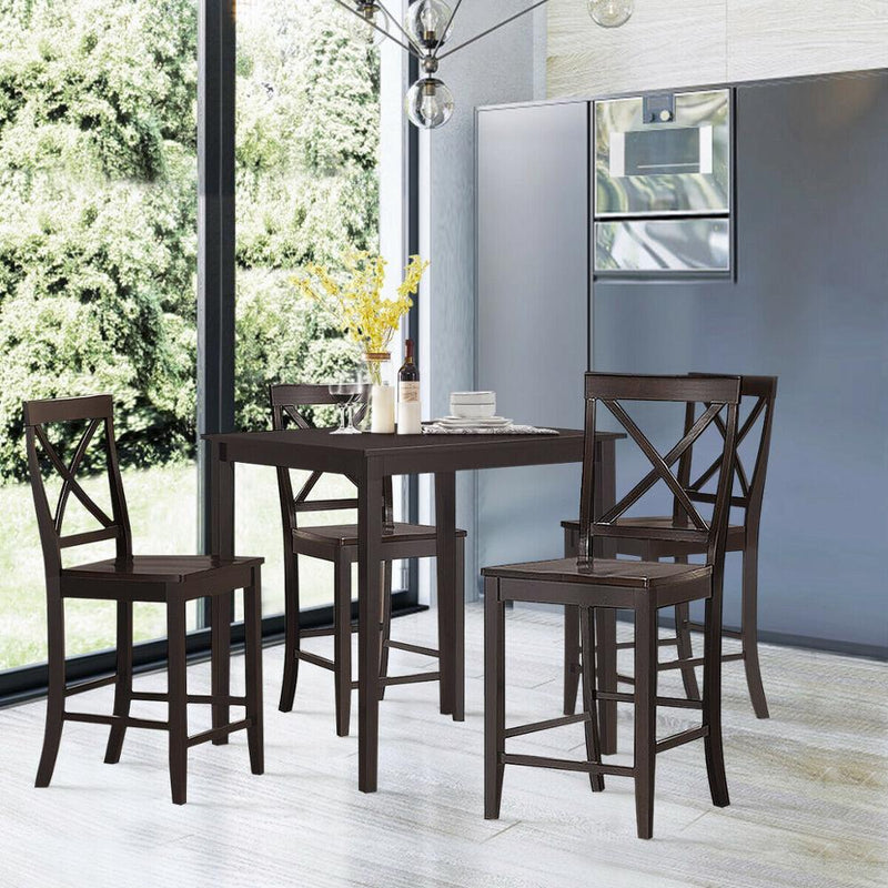 Set of 4 24" Counter Height Barstools Kitchen Dining Chairs Rubber Wood Frame 2*HW63956