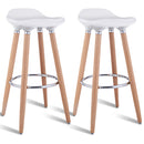 Set of 2 ABS Bar Stool Breakfast Barstool w/ Wooden Legs Kitchen Furniture White
